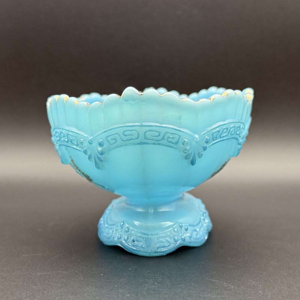 EAPG Northwood Glass Chrysanthemum Sprig Pagoda Blue Custard Compote Berry Bowl - Picture 7 of 16
